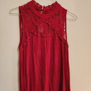 Elegant Red Lace Sleeveless Blouse